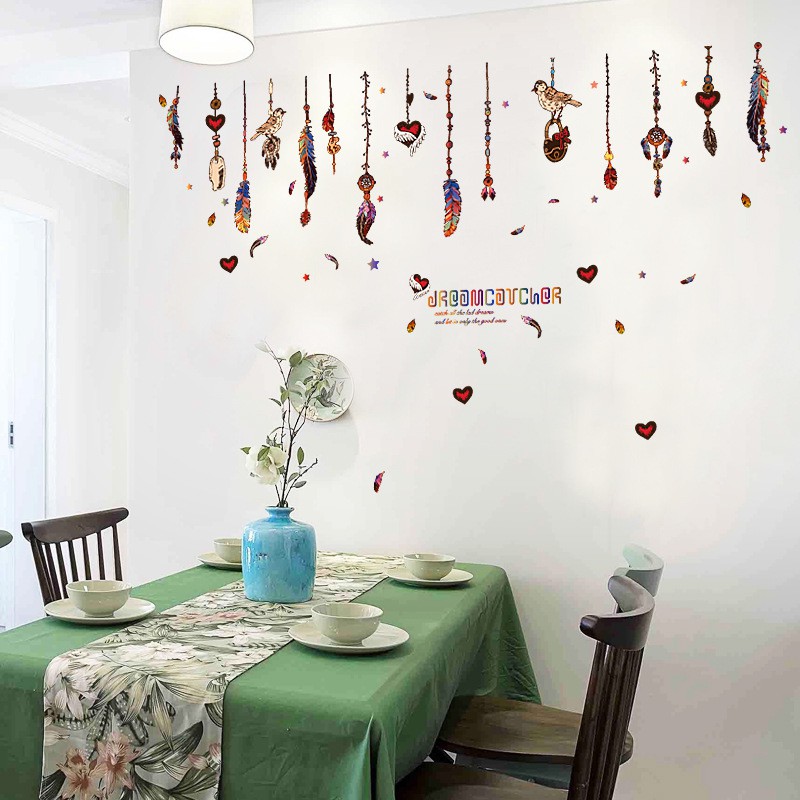 RELIZA WALLSTICKER 60X90 DREAMCATCHER HANGING BIRD FEATHER WALL STICKER DINDING SK9177