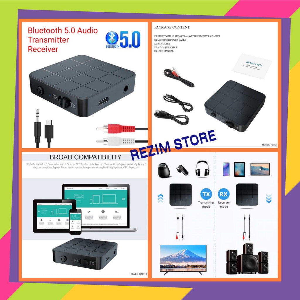 Universal Audio Bluetooth 5.0 Transmitter & Receiver 2 in 1 Aux 3.5mm - KN321 - KN321