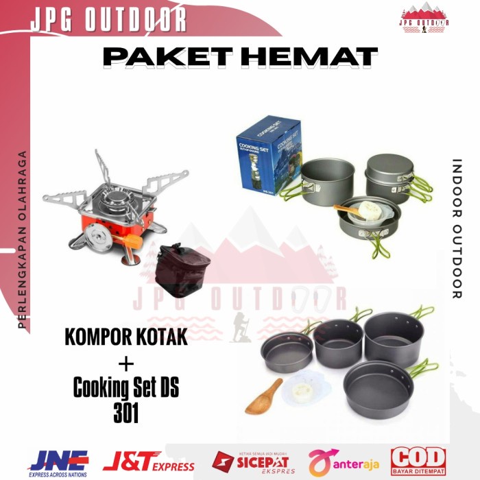 Paket Cooking Set DS 301 Nesting DS301 plus Kompor Camping Kotak Portable