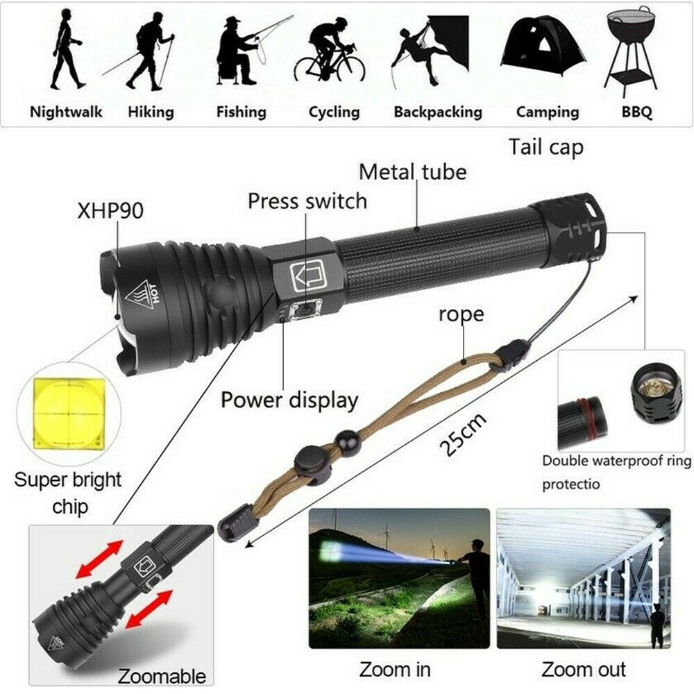 ✫〖ready to ship/COD〗✫  Lampu Senter LED 200000lm Rechargeable USB Zoomable xhp90