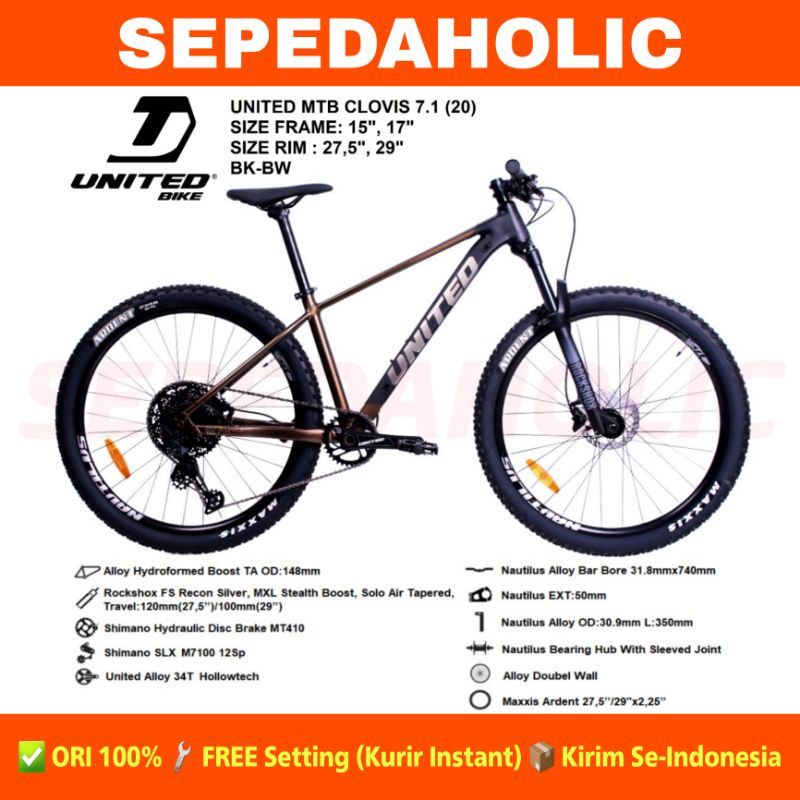 Sepeda Gunung 27.5 & 29 Inch MTB UNITED CLOVIS 7.1 Shimano SLX 12 Speed Hidrolik Garansi Resmi 5 Tah