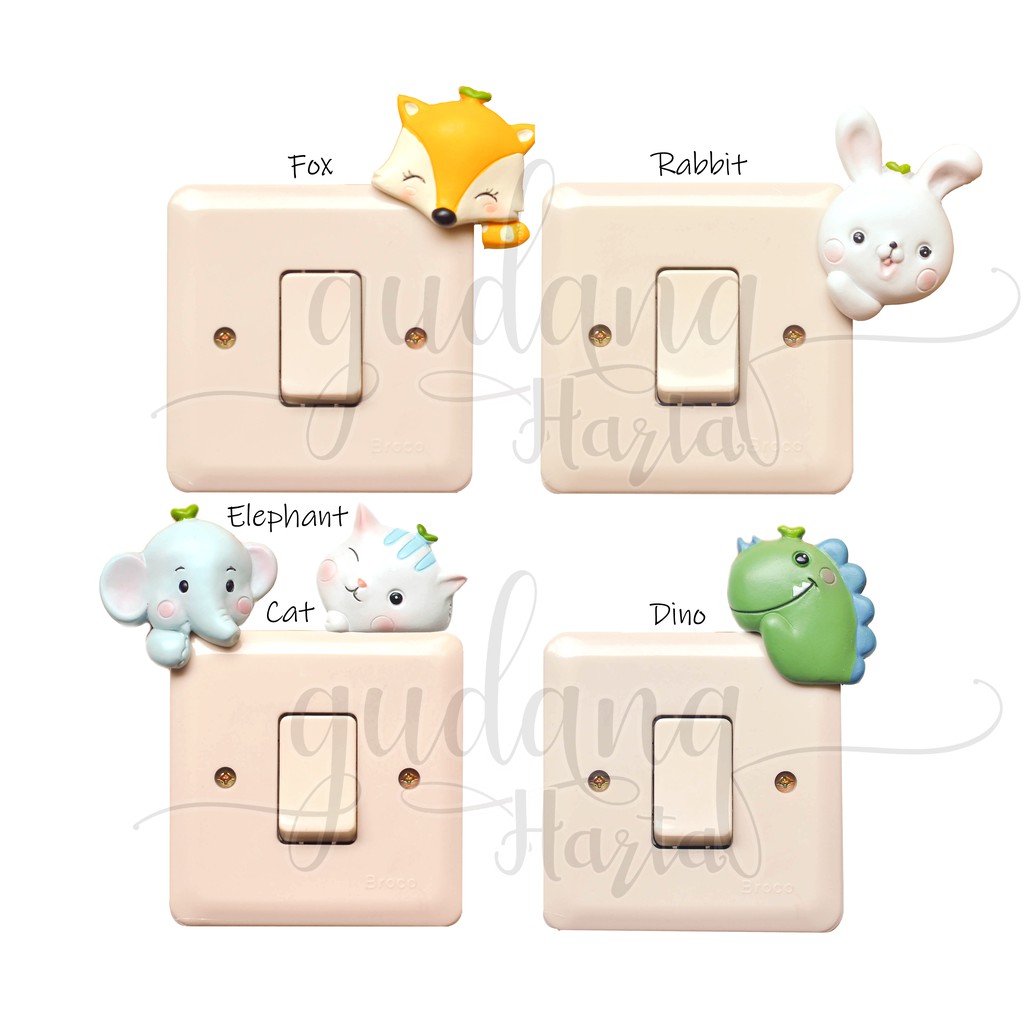 Hiasan Saklar Kamar Anak Mini Animal Lucu Fox Rabbit Cat Dino Gajah Pig GH 503504