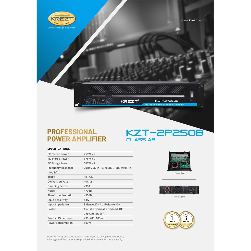 PROFESSIONAL POWER AMPLIFIER KREZT KZT 2P250B