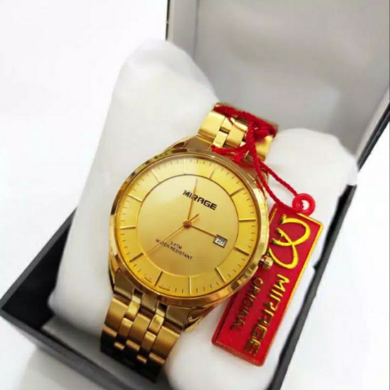 jam tanggan pria;MIRAGE M8544BRP-Lgold~ORIGINAL WATER RESISTANT~TGL~STAINLES