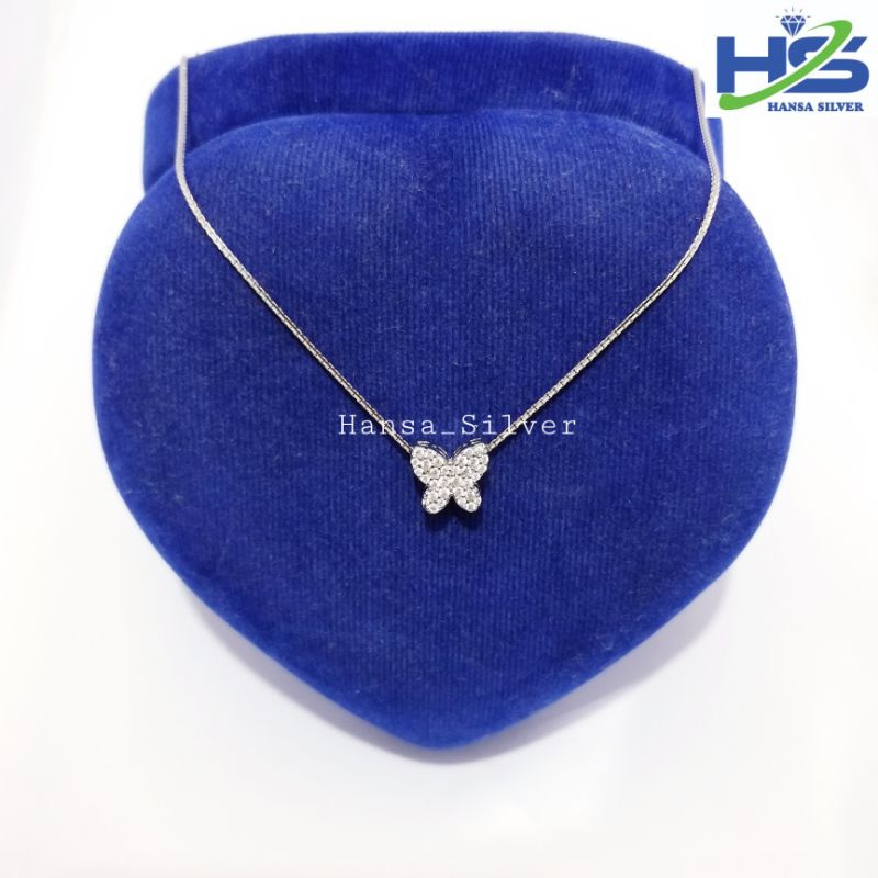 Kalung Perak Wanita Silver Asli 925 Lapis Emas Putih Model Italy Liontin Kupu Kupu - Kalung Wanita Anti Karat