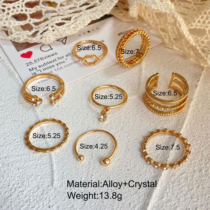 Fancyqube 8Pcs / Set Cincin Emas Mutiara Bintang Gaya Retro Untuk Aksesoris Wanita