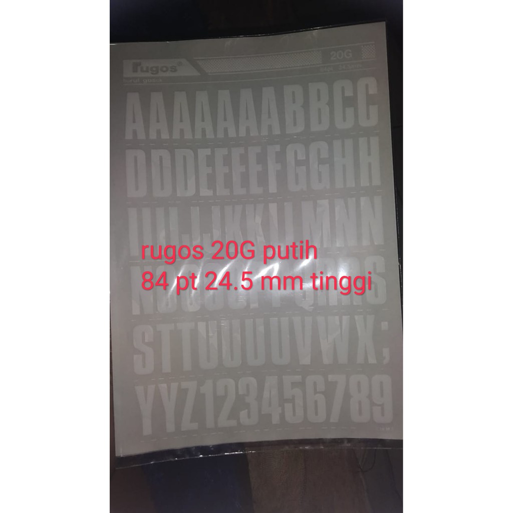 

rugos huruf jumbo warna putih tipe 20 G 24.5mm