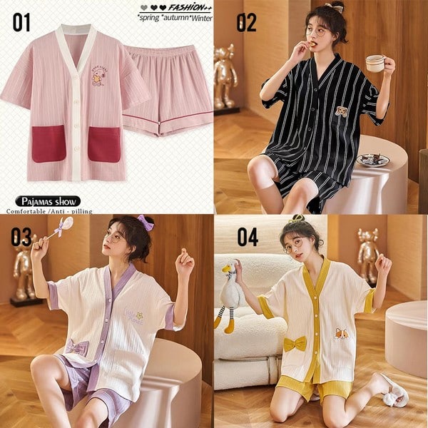 LID9123 – Setelan Baju Tidur Pendek Wanita Premium Piyama Import