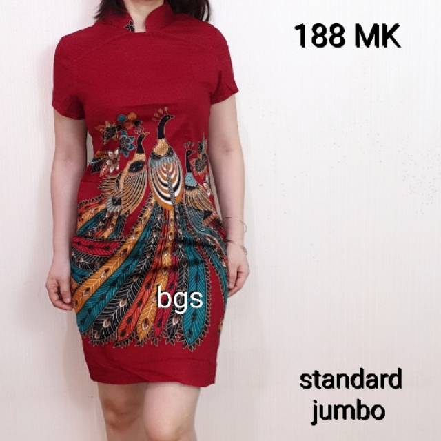 DRESS BATIK  188MK CHEONGSAM EDISI  IMLEK  WARNA MERAH MOTIF 