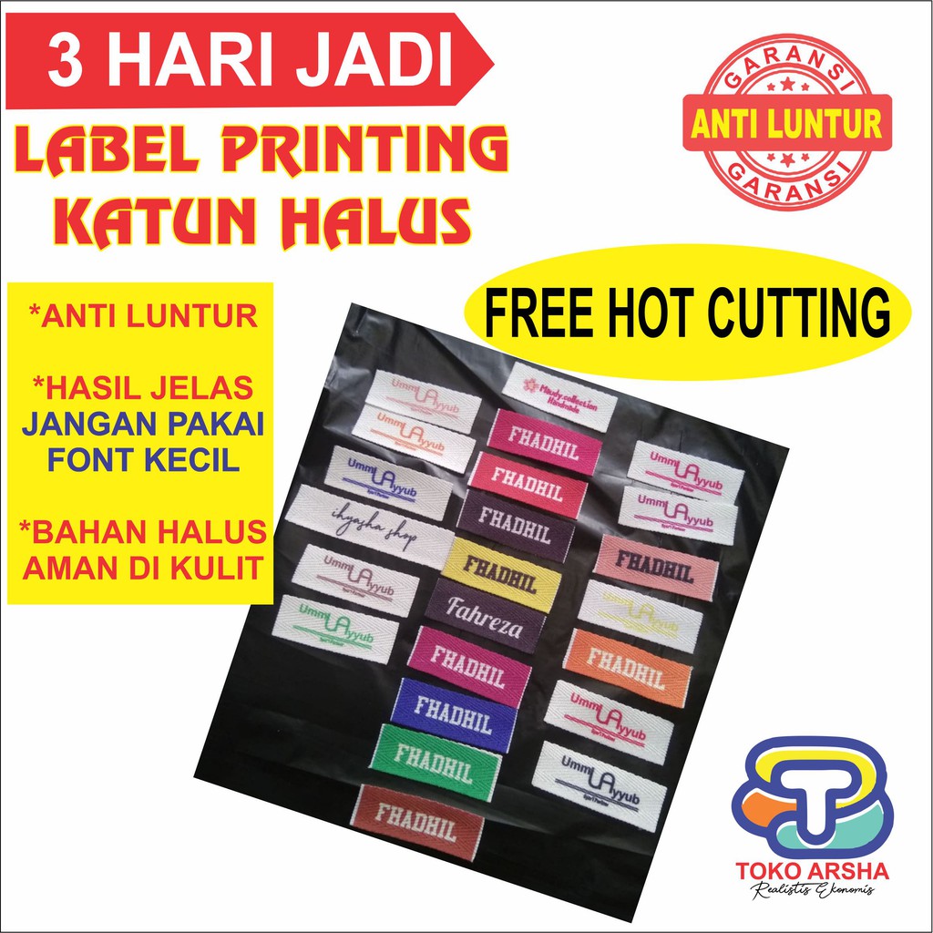 

(isi 50 pcs) Label hijab | Label Baju | Bahan Katun Halus Printing Fullcolor