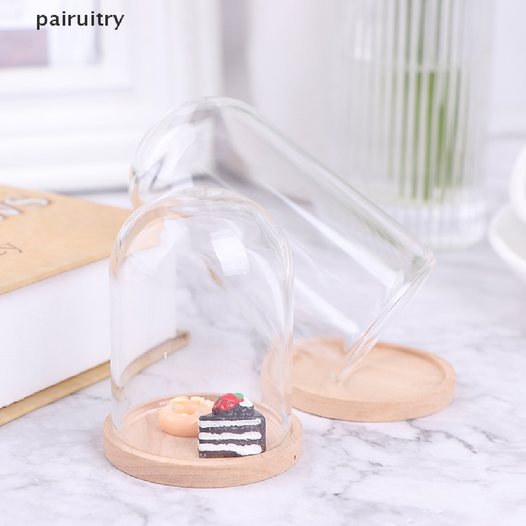 Prt Miniatur Toples Kaca Display Bunga Dengan Base Untuk Dekorasi Rumah Boneka 1: 12 PRT