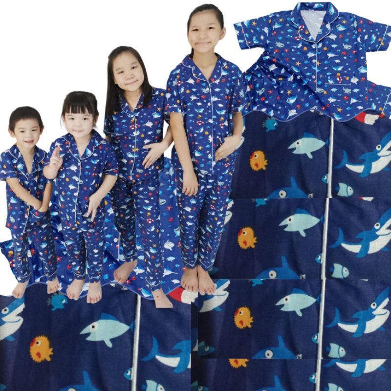 piyama couple baby shark / stelan baju tidur katun