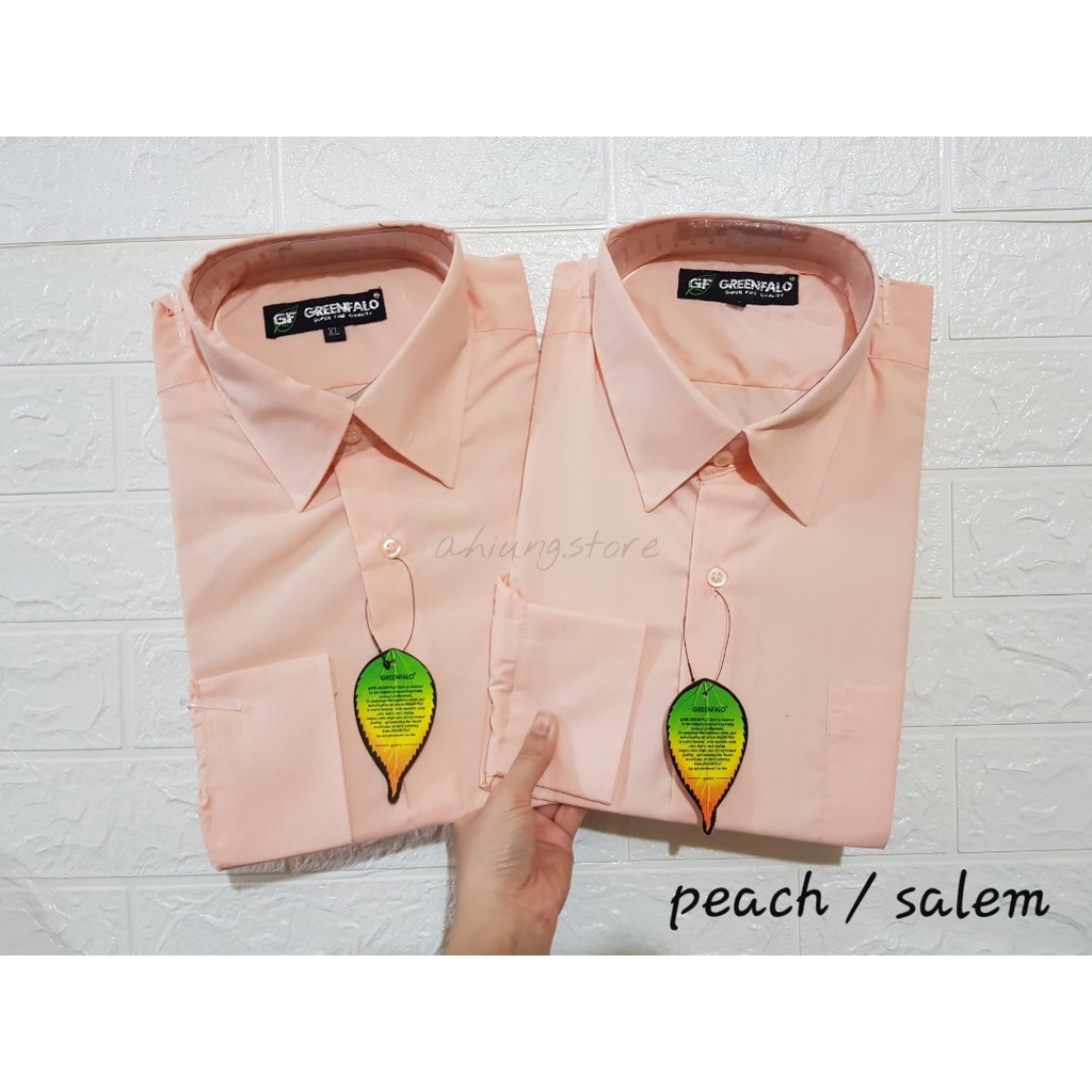 KEMEJA PRIA GREENFALO - KEMEJA POLOS LENGAN PANJANG PRIA WARNA PEACH SALEM