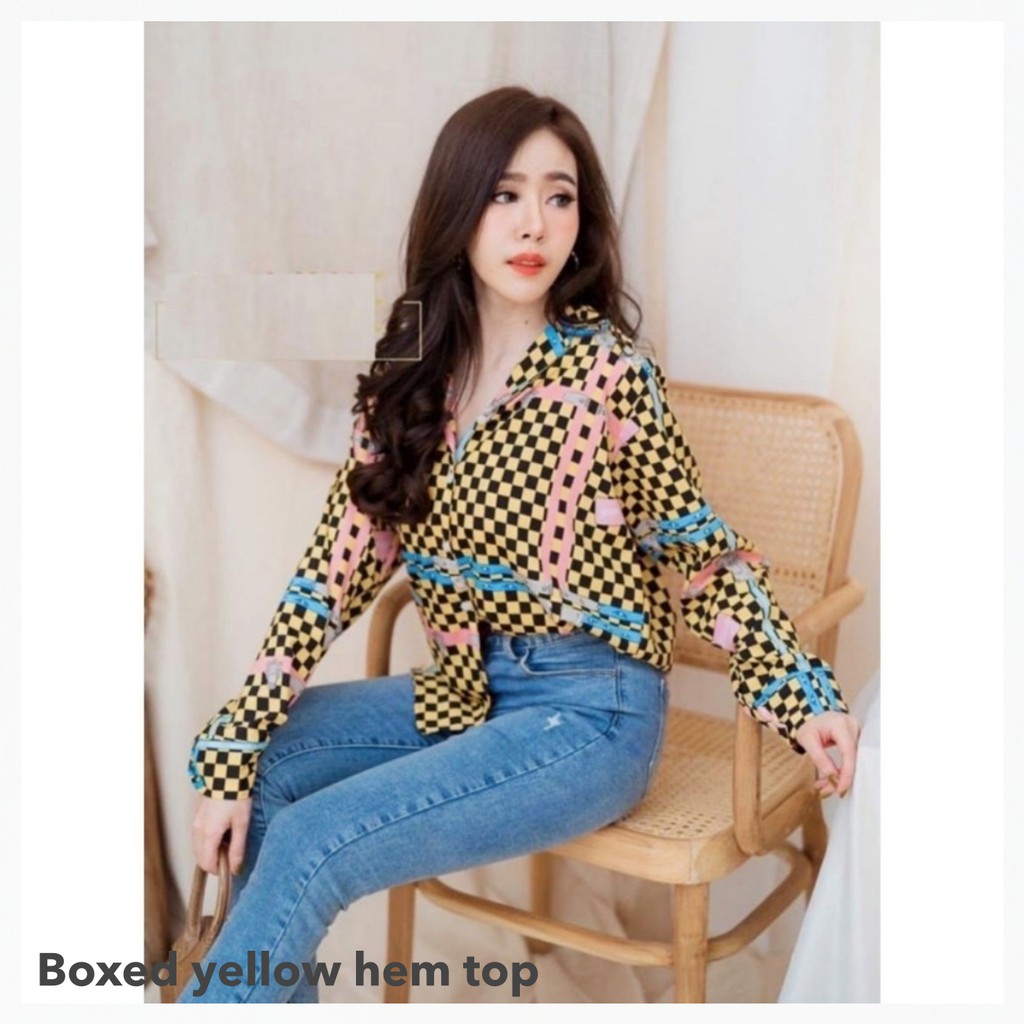 Boxed yellow hem top -Thejanclothes