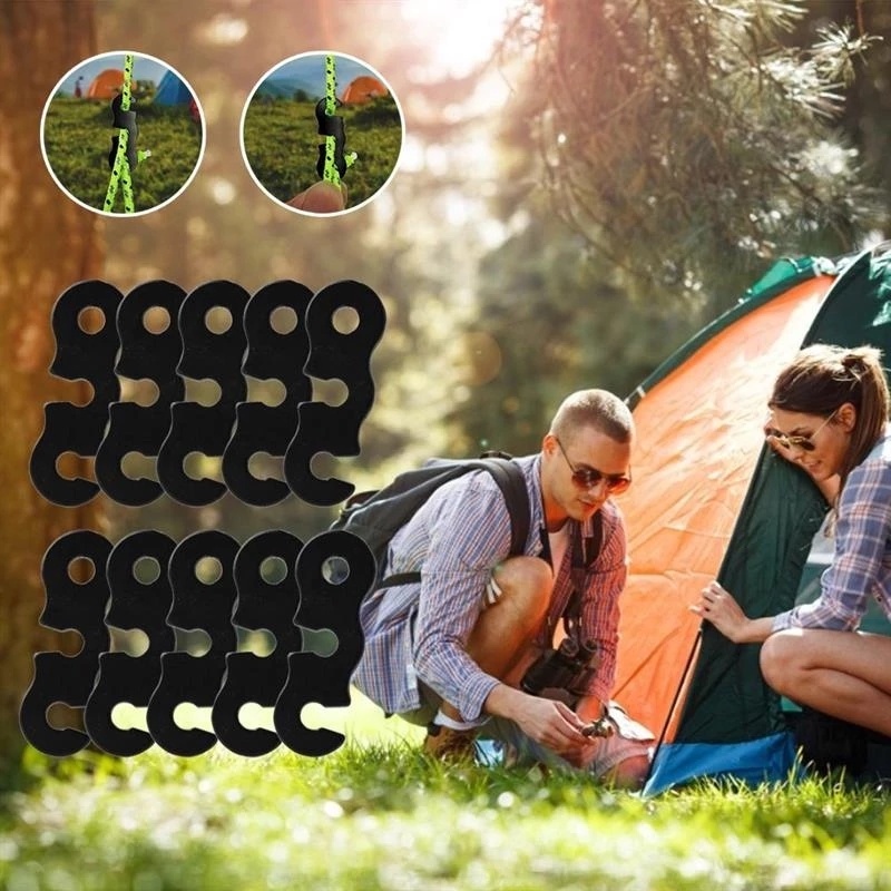 10pcs Gesper Tali Tenda Bentuk S Bahan Aluminum Alloy Adjustable Untuk Travel / Camping / Outdoor