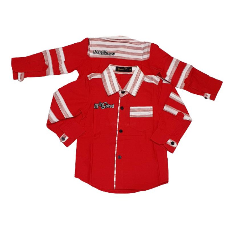 Kemeja Impor Lengan Panjang Anak Laki 1-9 Tahun|Kemeja Anak Cowok Hijau Merah|Hem Salur Anak Laki