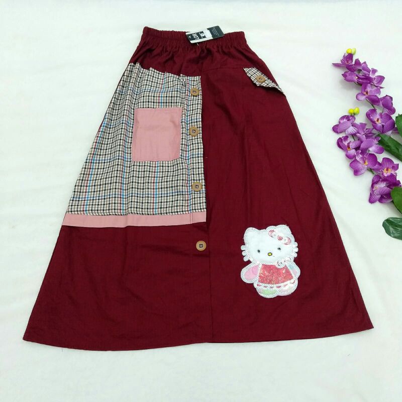 ROK ANAK PANJANG MAT. CIGARET MIX KOTAK KATUN KOREA BONEKA / ROK ANAK MUSLIMAH/ROK ANAK PANJANG