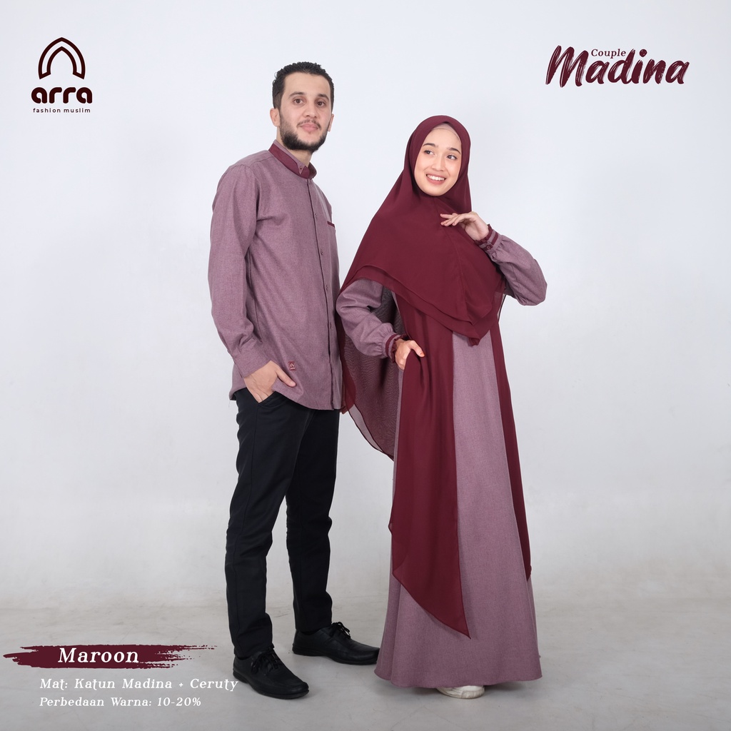 Arra Sarimbit Keluarga Gamis Ayah Ibu Anak Series Madina Warna Maroon Marun Original Premium Baju Couple Busana Muslim Terbaru 2022