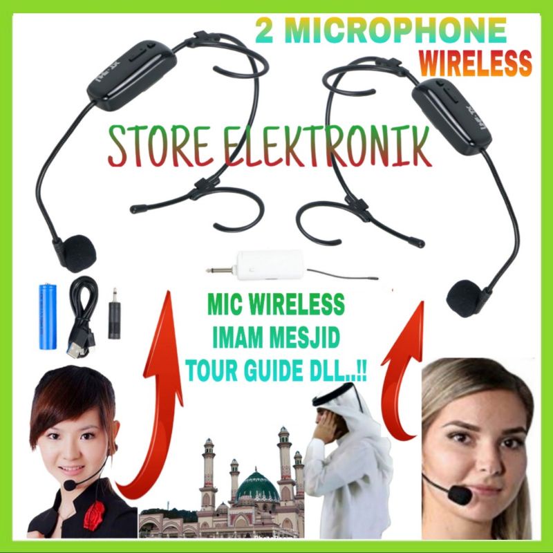 2 Mic Wireless Imam Mesjid, Ceramah Jarak 25 Sampai 50 Meter Bisa Ke Toa