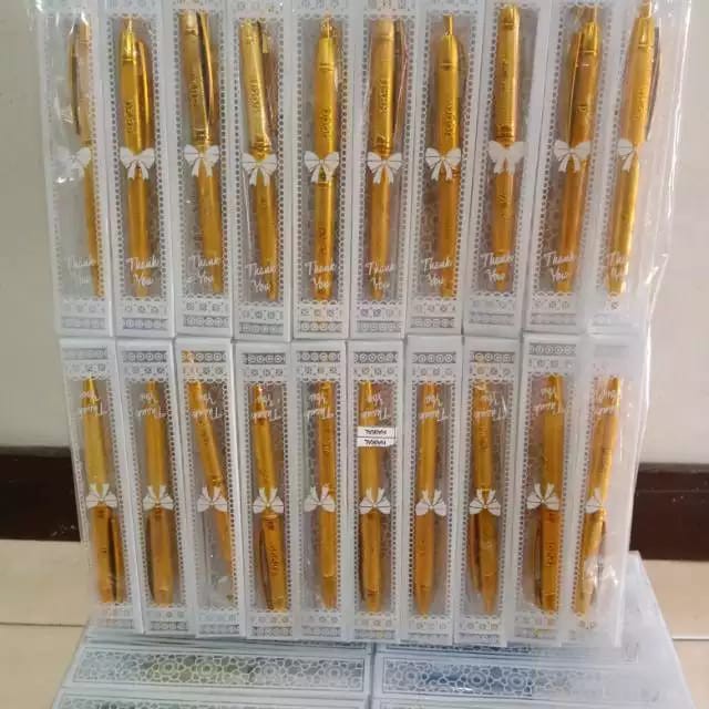 ISI 50 Pcs...Souvenir Pulpen Emas Perak Bunga Kemasan Mika Sovenir Hadiah Pernikahan Murah