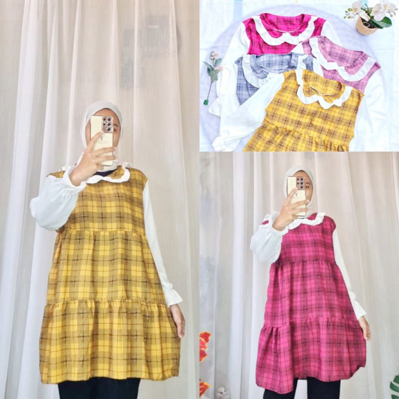 TUNIK KOTAK ATASAN MOTIF KOTAK ATASAN RUFFLE TUNIK CANDA TUNIK MURAH ATASAN WANITA LONG TUNIK MURAH