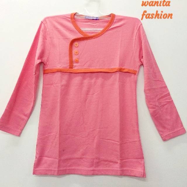 Kaos wanita lengan panjang kaos, kaos polos warna pink peach