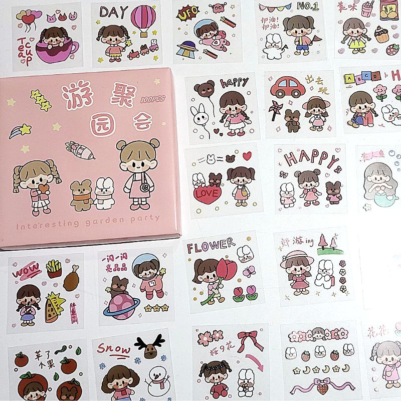 STIKER MOMO STIKER MOTIF KARTUN 100 LEMBAR STIKER KOREA WATERPROOF STIKER BOTOL 1BOX ISI 100 LEMBAR
