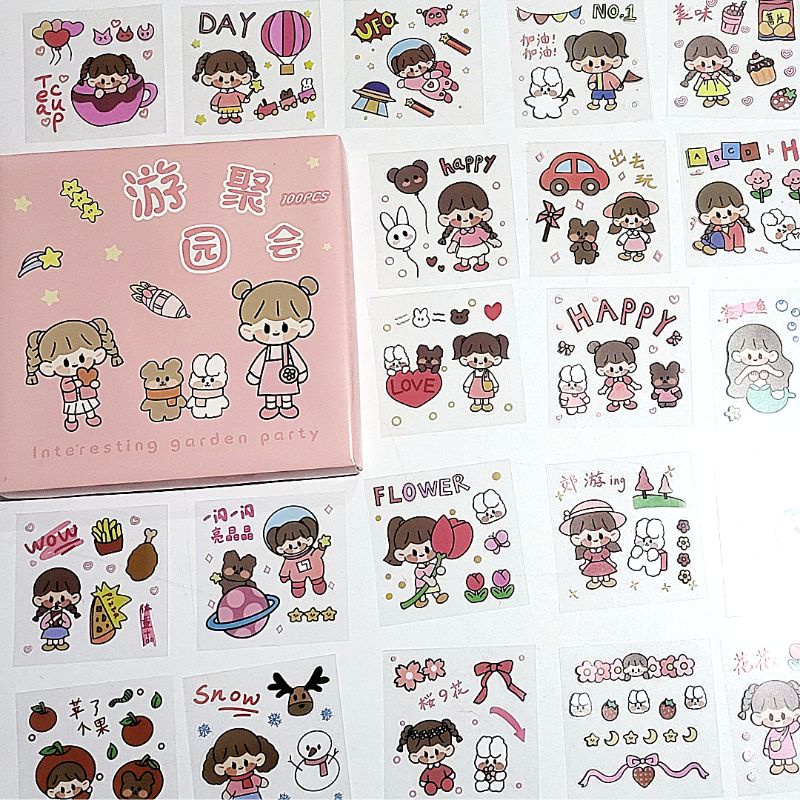 STIKER MOMO STIKER MOTIF KARTUN 100 LEMBAR VARIAN WARNA PINK STIKER KOREA WATERPROOF STIKER BOTOL 1BOX ISI 100 LEMBAR