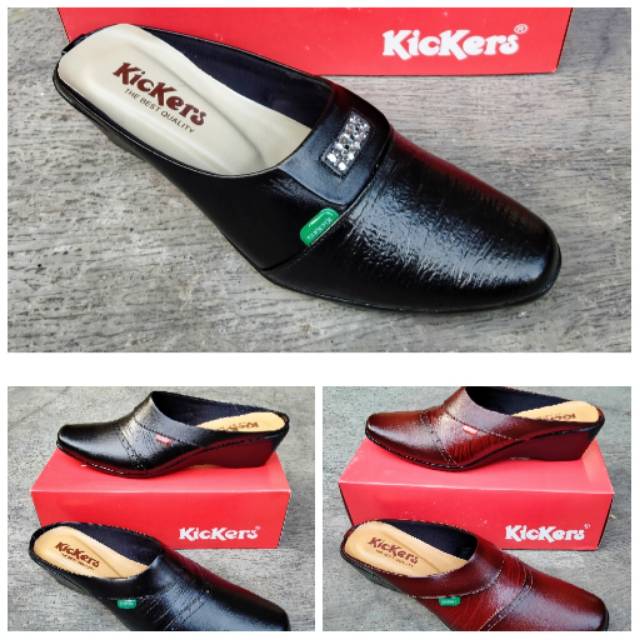 Sepatu selop wedges kulit wanita kickers