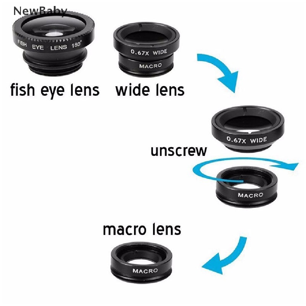 3in1 Lensa Kamera Fish Eye + Wide Angle + Macro Untuk Handphone Universal