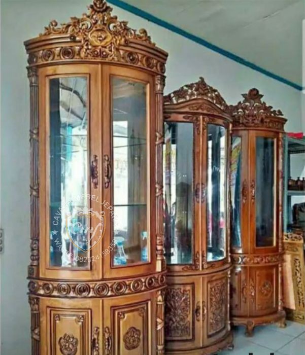 Lemari / Almari Pajangan Sudut Kayu Jati Jepara