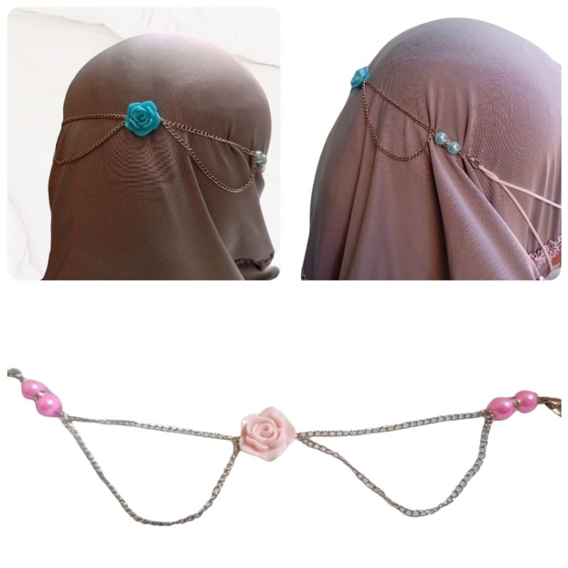 BISA COD Konektor Masker Hijab Mawar Rumbai Rantai / Strap Masker / Tali Masker / Bros Hijab