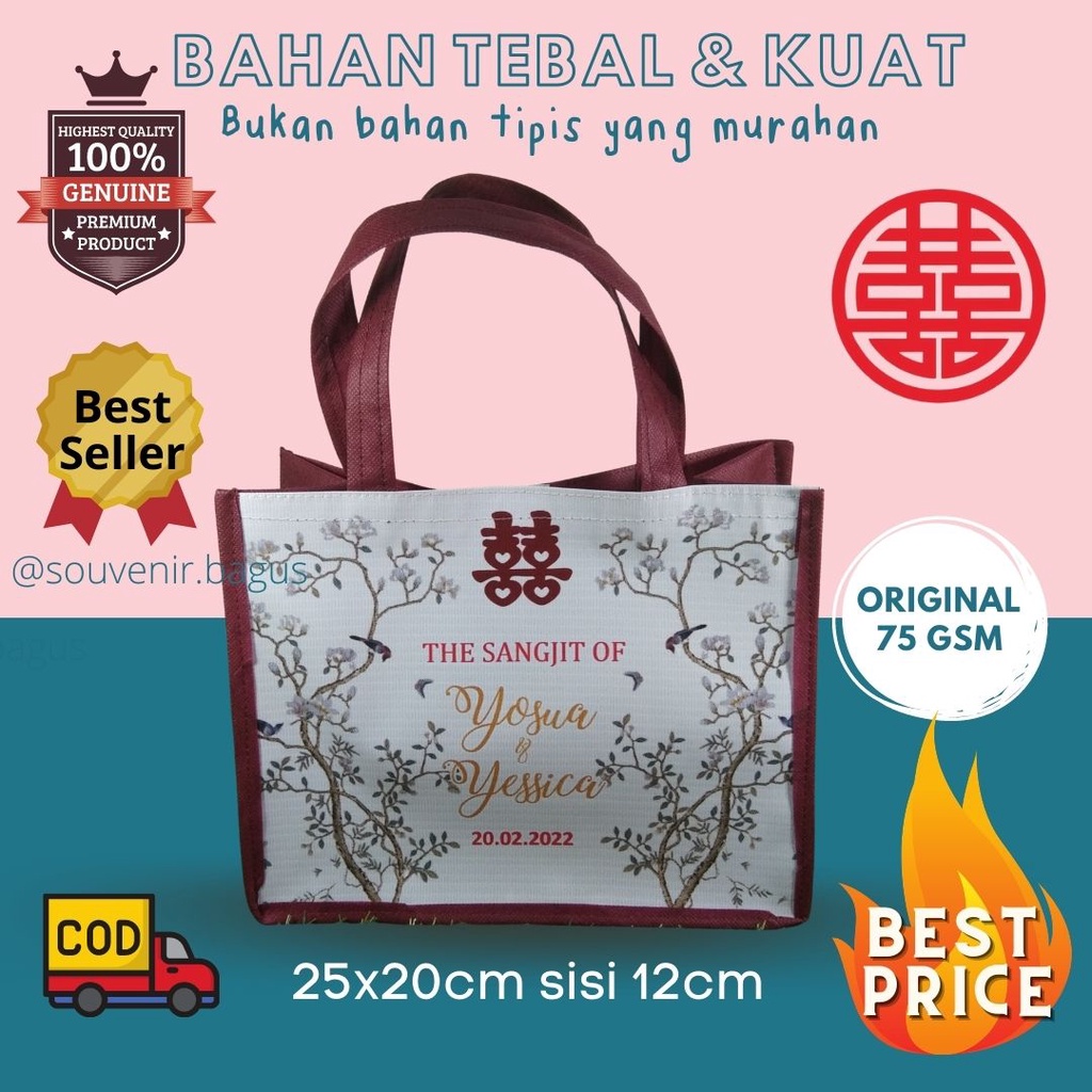 Tas Sangjit Goodie Bag Lamaran Engagement Sangjit Tea Pai Ceremony Chinese Souvenir Tas Shuangxi Wedding Lamaran Simple Cakep Tebal Kuat Pertunangan Merah Murah Rezeki Melimpah