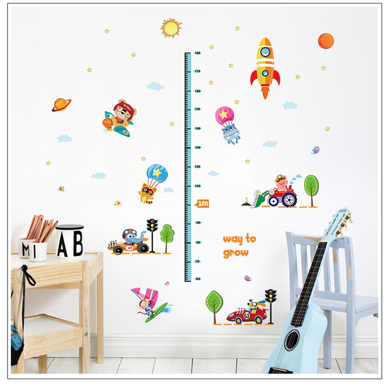 RELIZA WALL STICKER TINGGI BADAN ROKET ANAK KIDS MOBIL GROW UP TRANSPORTASI SK9126 STIKER DINDINGi