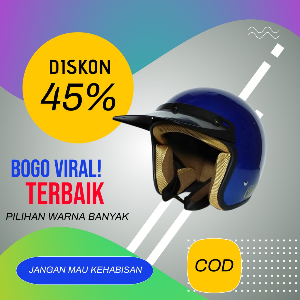 Helm Bogo Wanita Pria Dewasa Retro Classic Clasic Klasik Motor SNI Tanpa Kaca Polos Full Leher