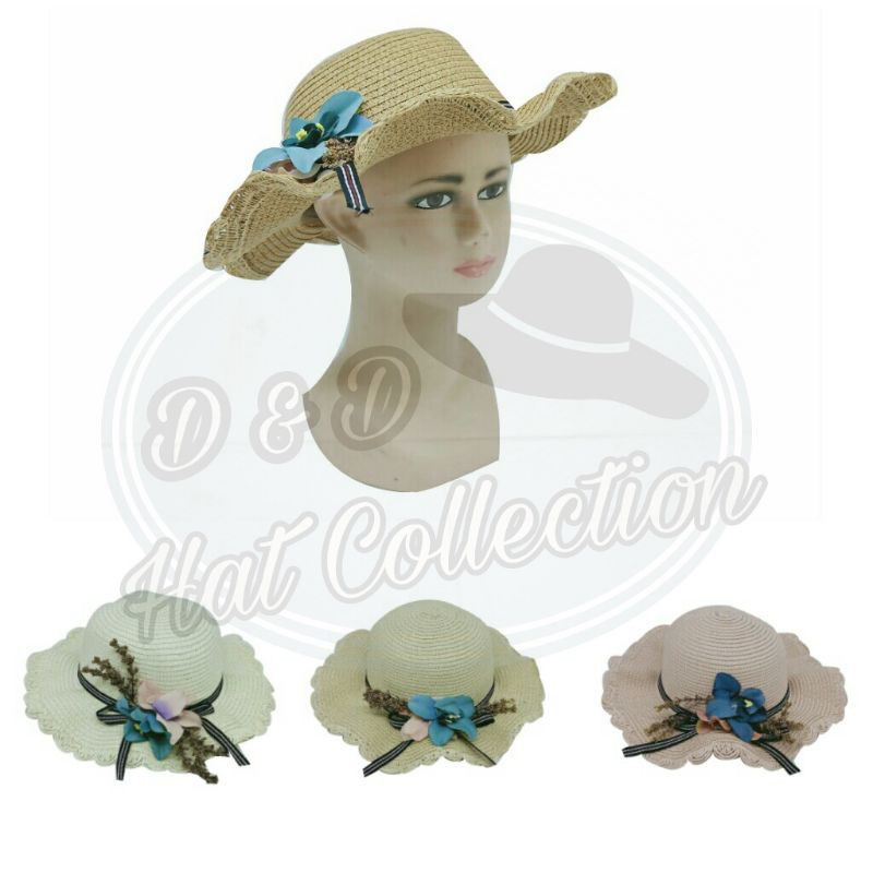 Topi Pantai Anak Gelombang Import Motif Bunga Lily