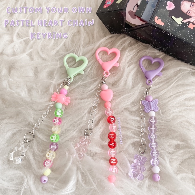 [CUSTOM] PASTEL HEART CHAIN KEYRING / GANTUNGAN KUNCI BEADS