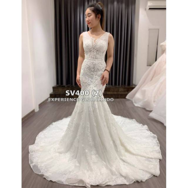 Gaun pengantin Import Putih Mermaid Premium SV400