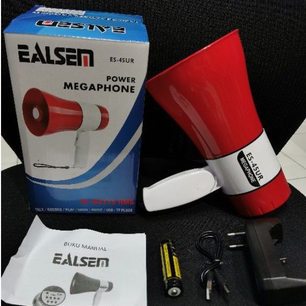 Megaphone toa pengeras suara EALSEM ES-45UR rekam suara,music,sirine, USB,cardmemory baterai 3.7volt