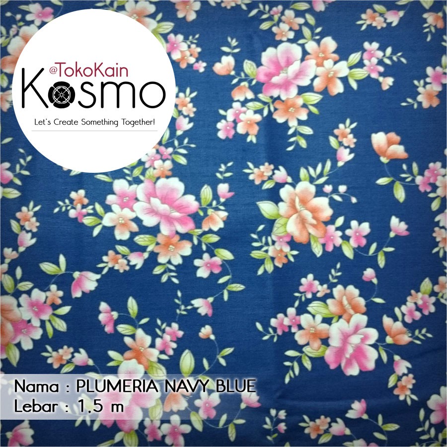 Kain Katun Jepang Twill Japan Design - Bunga Plumeria (Navy Blue)