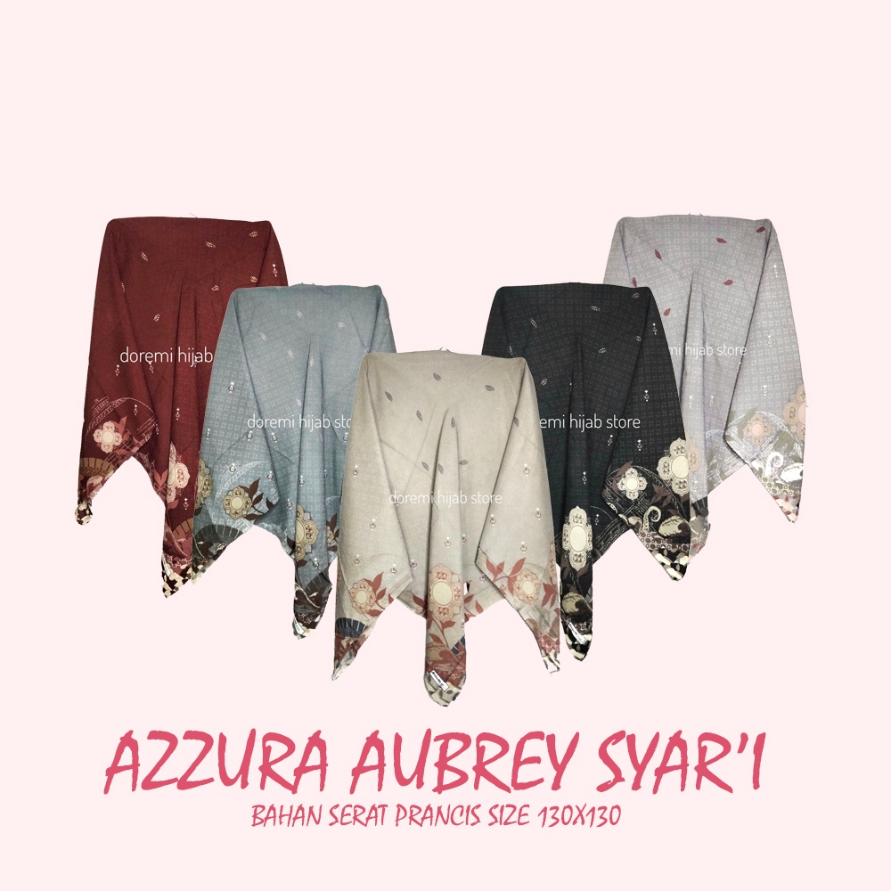 Jilbab Segi Empat SYAR'I Aubrey 07 Motif Azzura Bahan Serat Prancis Grosir Murah Terbaru