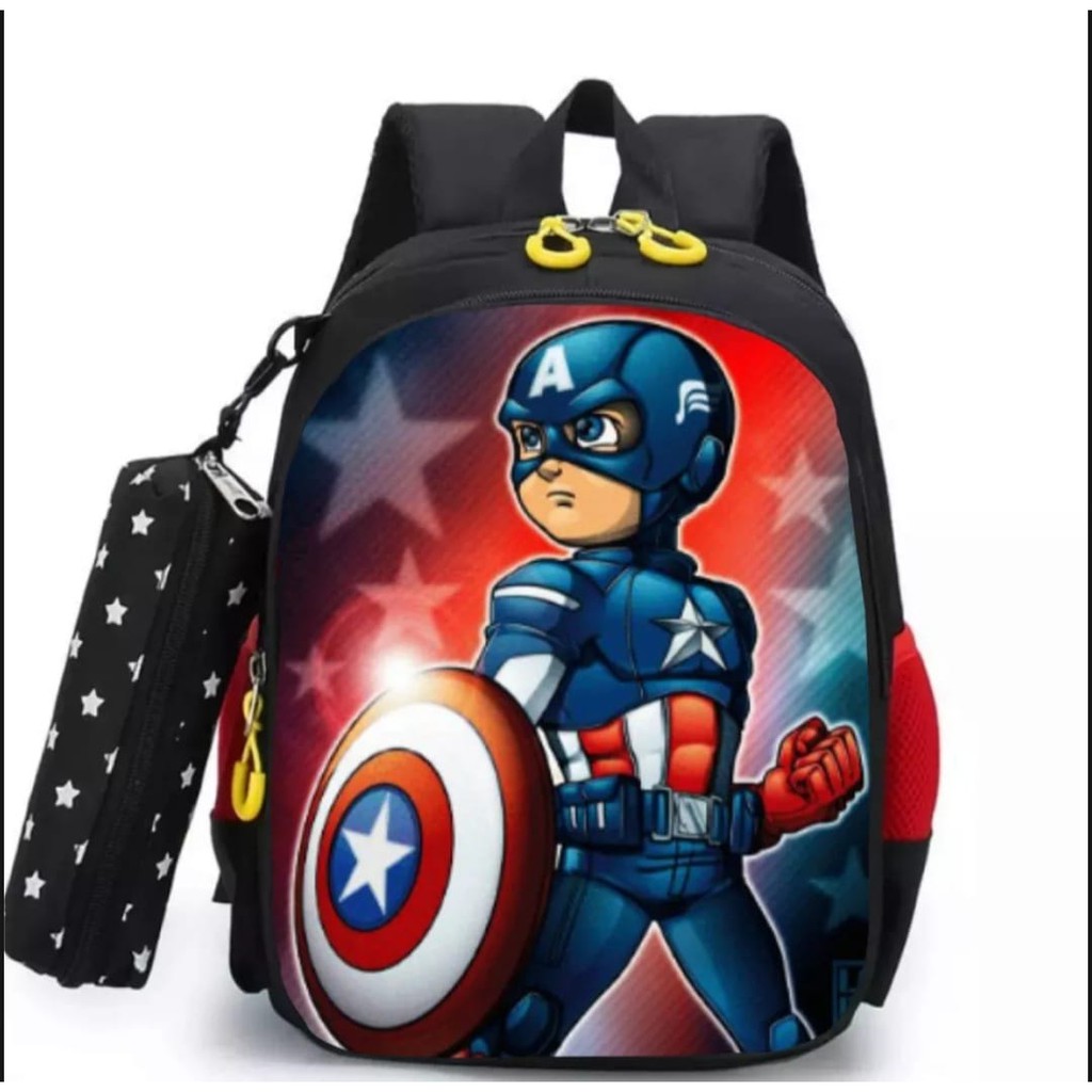 GGS Tas Ransel Punggung Anak TK SD 13&quot; Sekolah Cowok Superhero Batman Spiderman Captain America 3D KEREN PRINITNG TERBARU