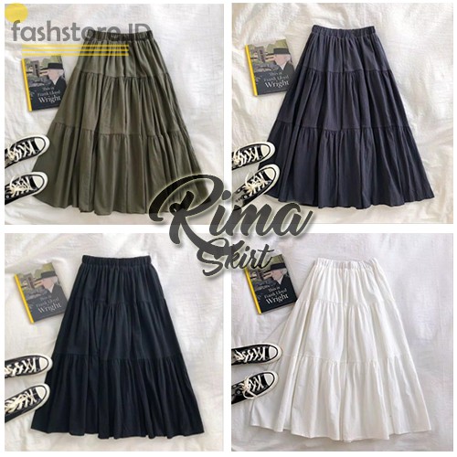 [RIMA SKIRT FASHSTORE.ID] ROK PANJANG BASIC SKIRT WANITA BAHAN COTTON RAYON ROK PLISKET