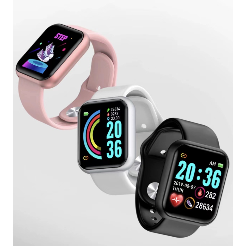 JACKSHOP SmartWatch Sport Bluetooth Smart Watch Pelacak Kebugaran Gelang Pedometer Heart Rate Cocok untuk Cewek/Cowok