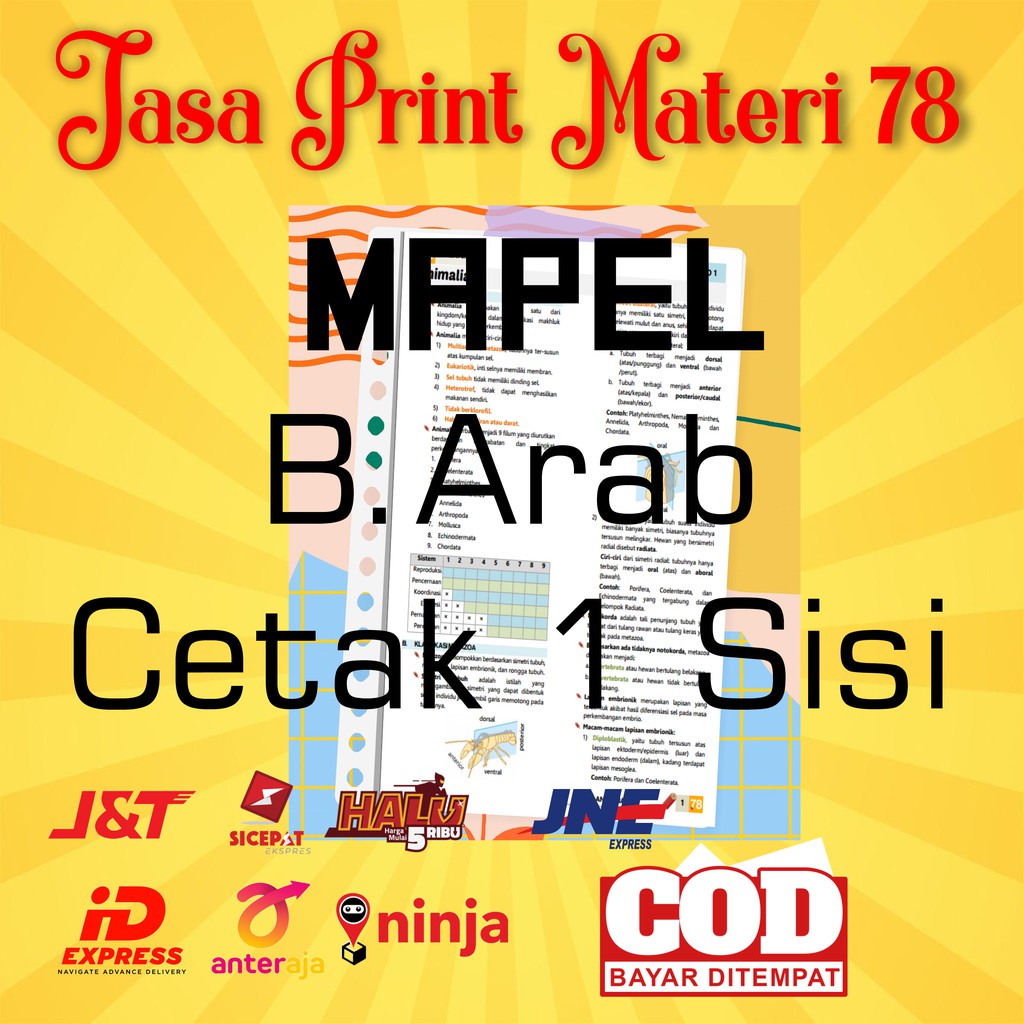 

(B.Arab 1 Sisi) Jasa Print Cetak Materi 78 Ukuran A5 atau B5 Mapel B.Arab Cetak 1 sisi