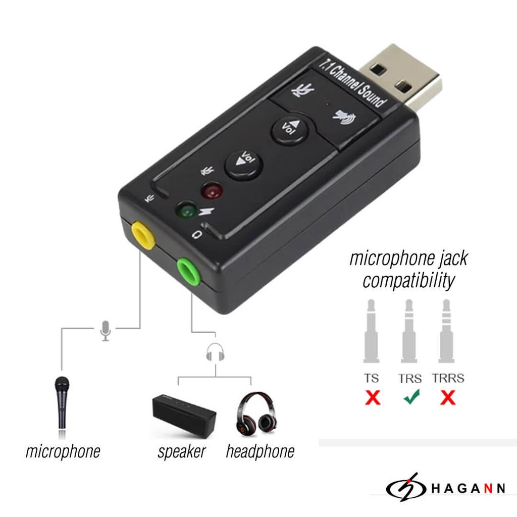 Soundcard 7.1 Converter USB to 3.5mm Aux Adapter External Sound Card Son Card Audio PC Komputer Laptop