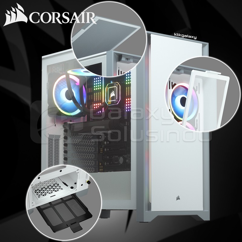 Corsair 4000D Tempered Glass Mid-Tower ATX Gaming Case - White / Putih