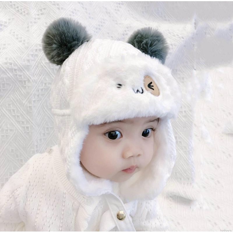 Topi Anak Penutup Telinga Bayi Bahan Velvet Tebal Wink