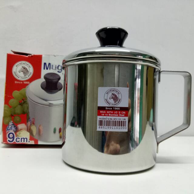 Mug stainless steel zebra Thailand original with lid 9 cm cangkir zebra asli