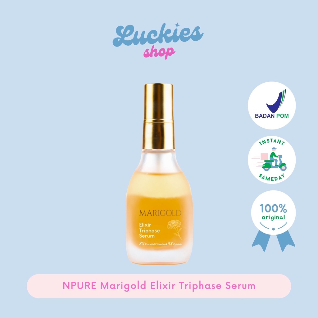 BPOM NPURE Marigold Elixir Triphase Serum Anti Aging Pengencang Wajah Mencegah Kerutan Menyamarkan Garis Halus